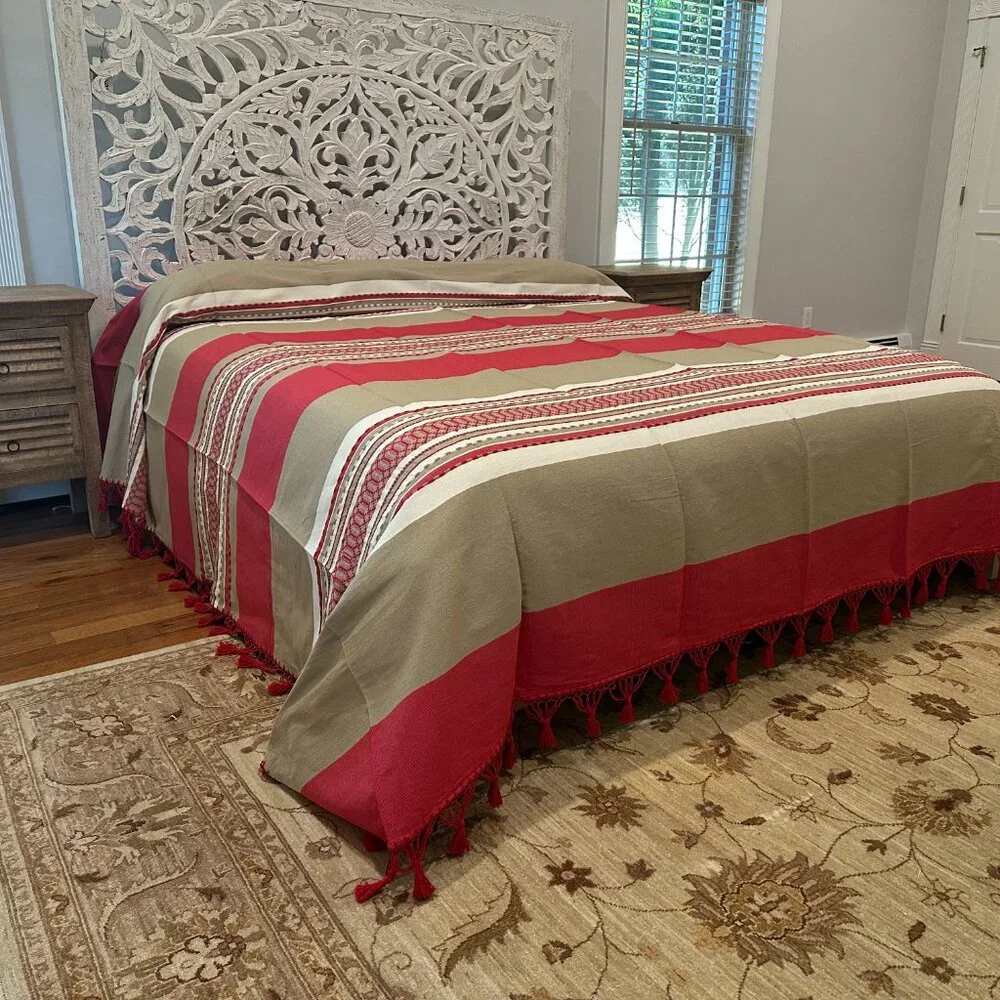 King Size Cotton Bedspread/Quilt. From Oaxaca Mex. Hand loom, Bed covers,